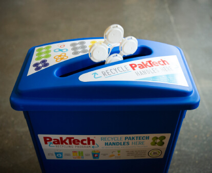 A picture of a blue Packtech recycling bin.